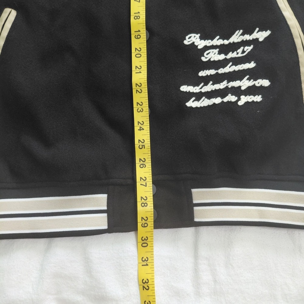Varsity Letterman Jacket Black Cream Mens Altnyan Streetball Embroidered Snap XL - Picture 9 of 11